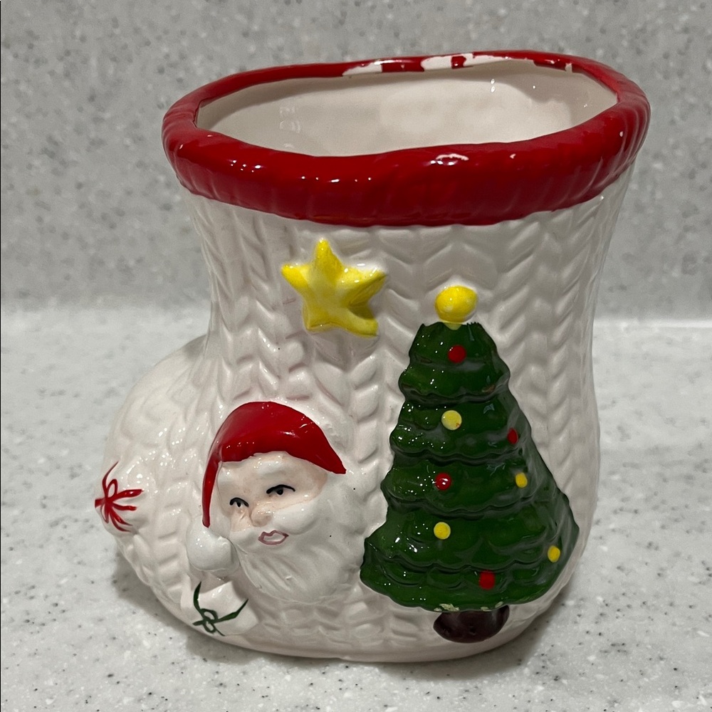 Vtg RELPO Christmas Stocking Planter Santa Tree W/Original Sticker MCM Decor